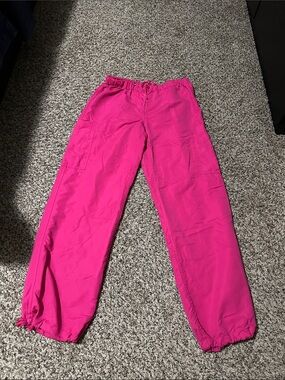 Women's Hot Pink Elastic-Waist Cargo Scrubs